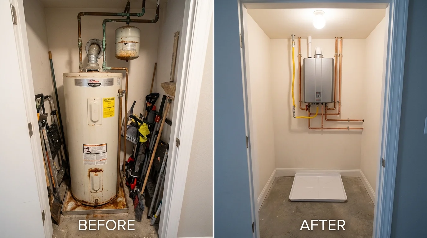 Tank water heater versus wall-mounted tankless unit comparison for Marshall, MI homeowners
